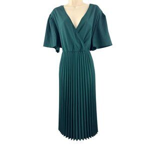 Dark Green Pleated Flutter Sleeve Midi Maxi Dress Size 3XL 22 24 Plus Sz New‎